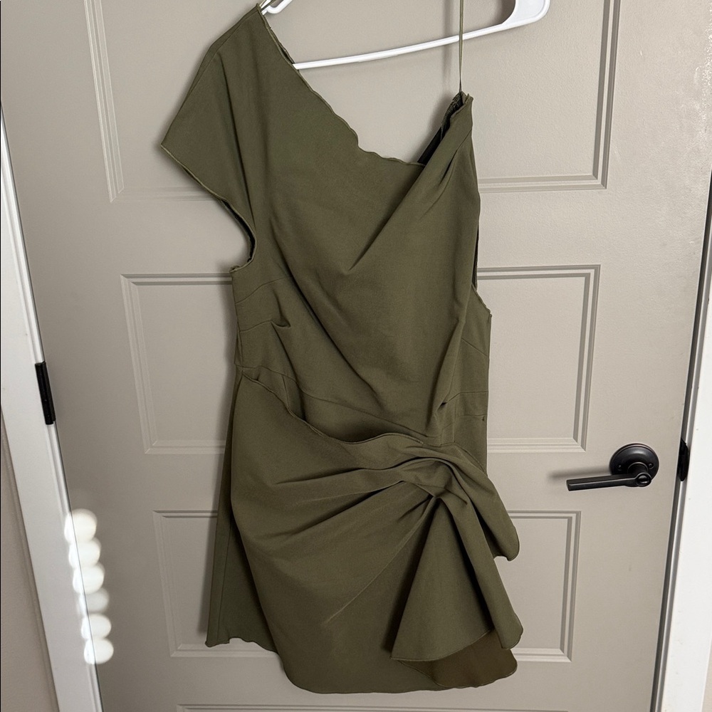 Fashion Nova Asymmetrical Olive Dress